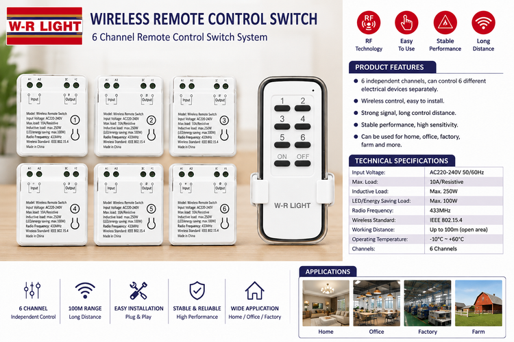 ریموت کنترل 6 کانال مجزا بیسیم W-R LIGHT